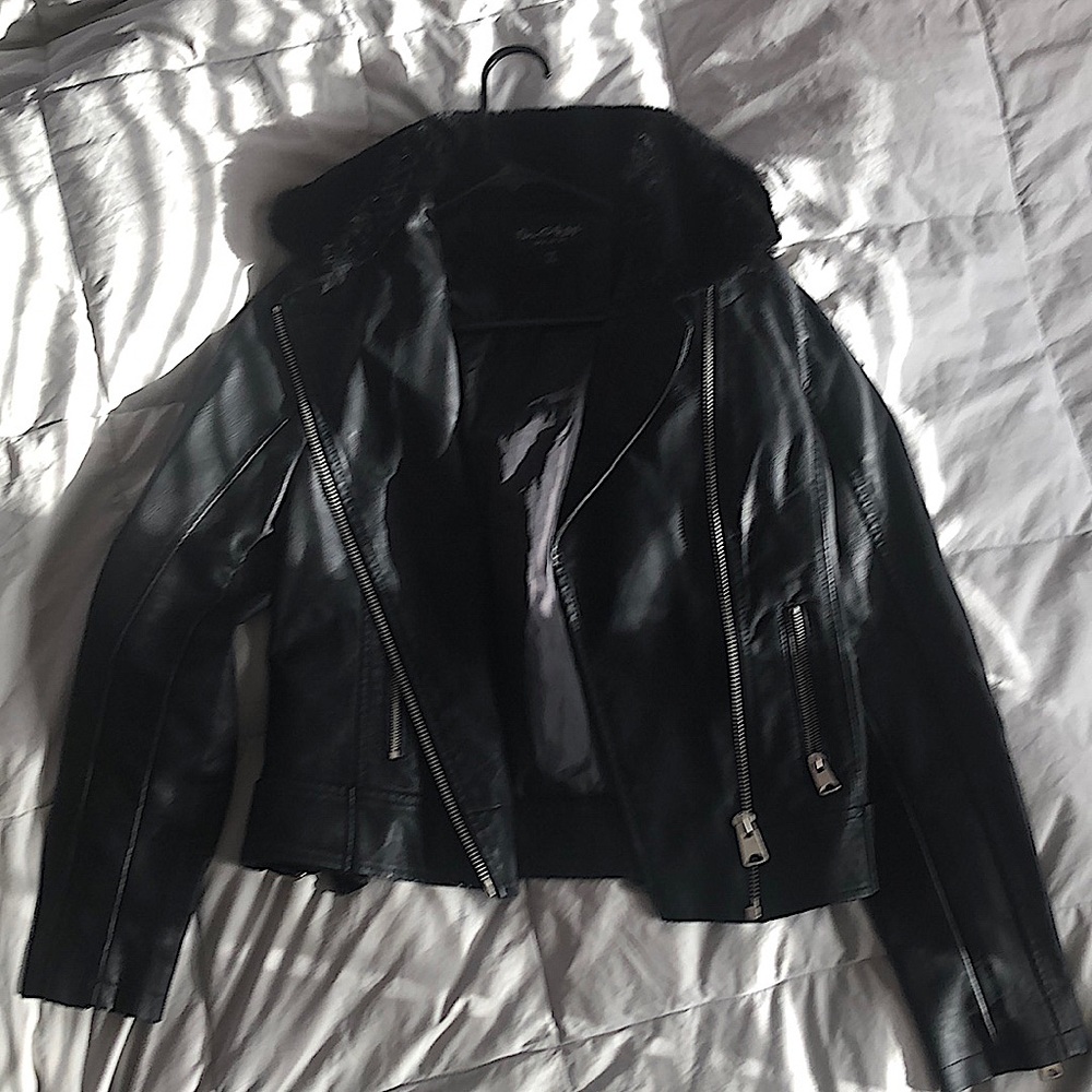 Faux Leather Jacket with Faux Fur collar